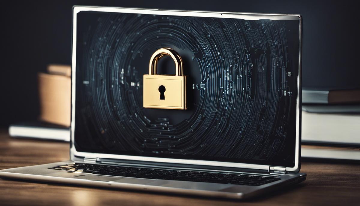 A person with a laptop and a lock symbol representing cybersecurity