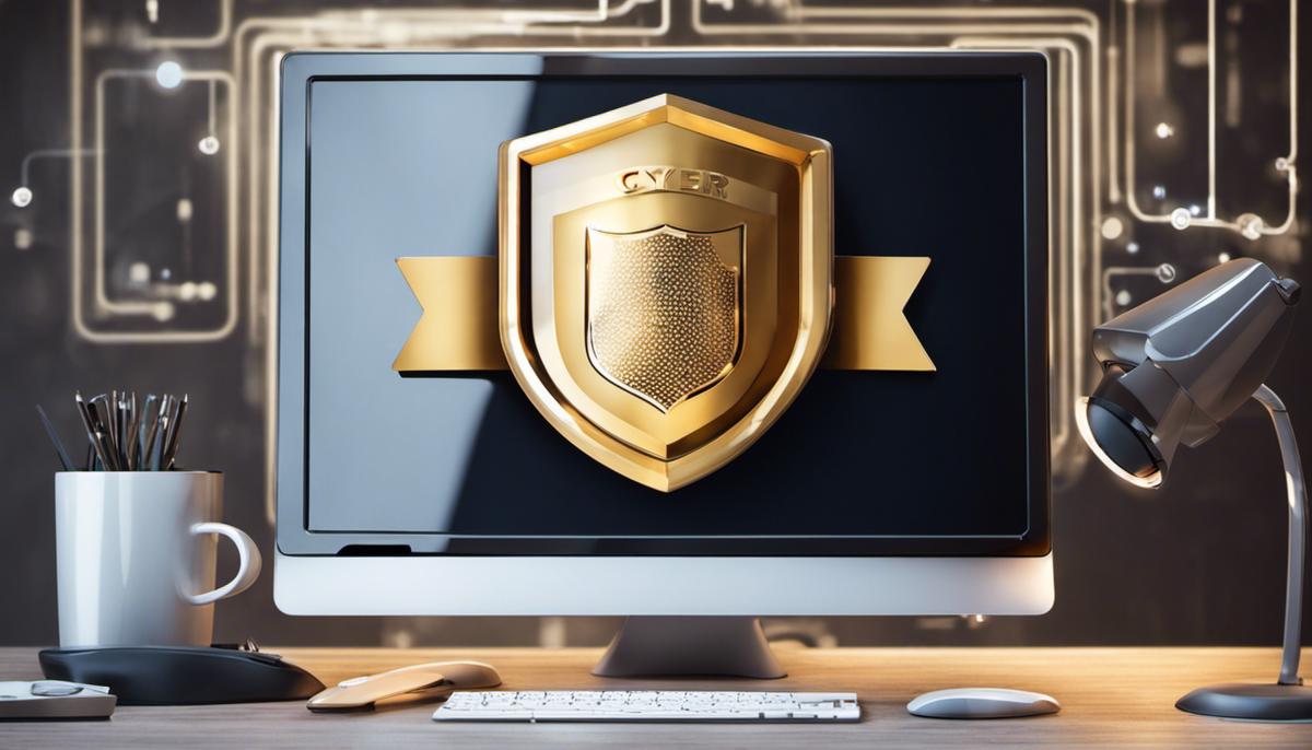 Image depicting a computer with a shield symbolizing cyber security job market